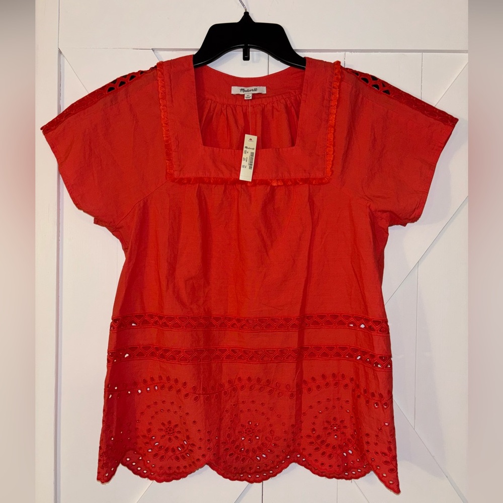 Madewell Red Eyelet Square-Neck Cotton Top